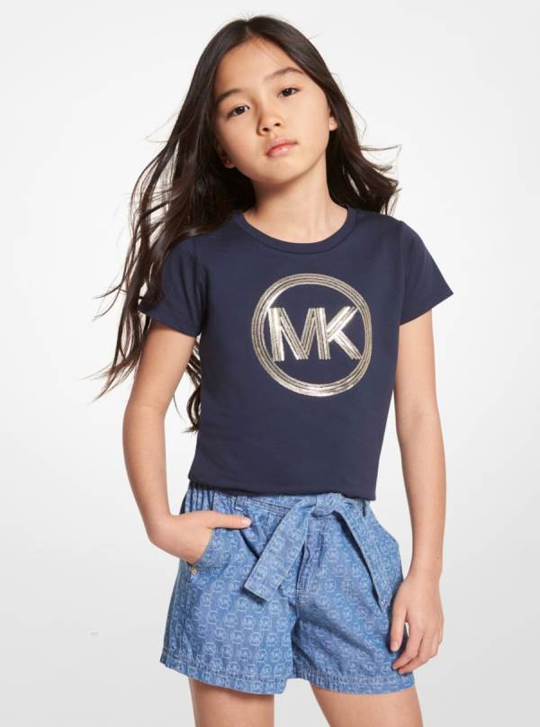Detske Tricko Michael Kors Girls Sequined Logo Cotton Námornícka Modrá - Oblecenie Michael Kors Nejlevnejsi | OHJYQ-2769